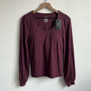 Klassy Network L Mahogany Puff Sleeve Brami Shirt